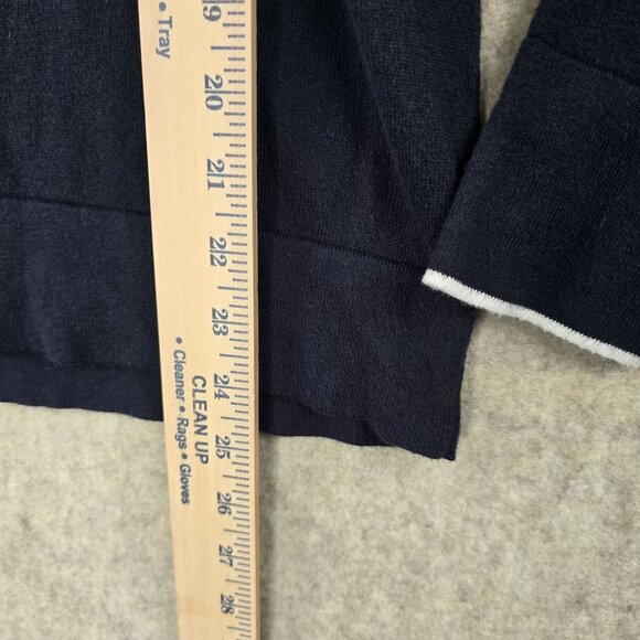 Ann Taylor Loft Navy Pullover Sweater With Button Shoulder & White Trim Accents - Picture 4 of 5